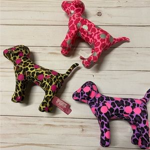 PINK Victoria’s Secret Pack of 3 leopard polka dot decorative dogs like new